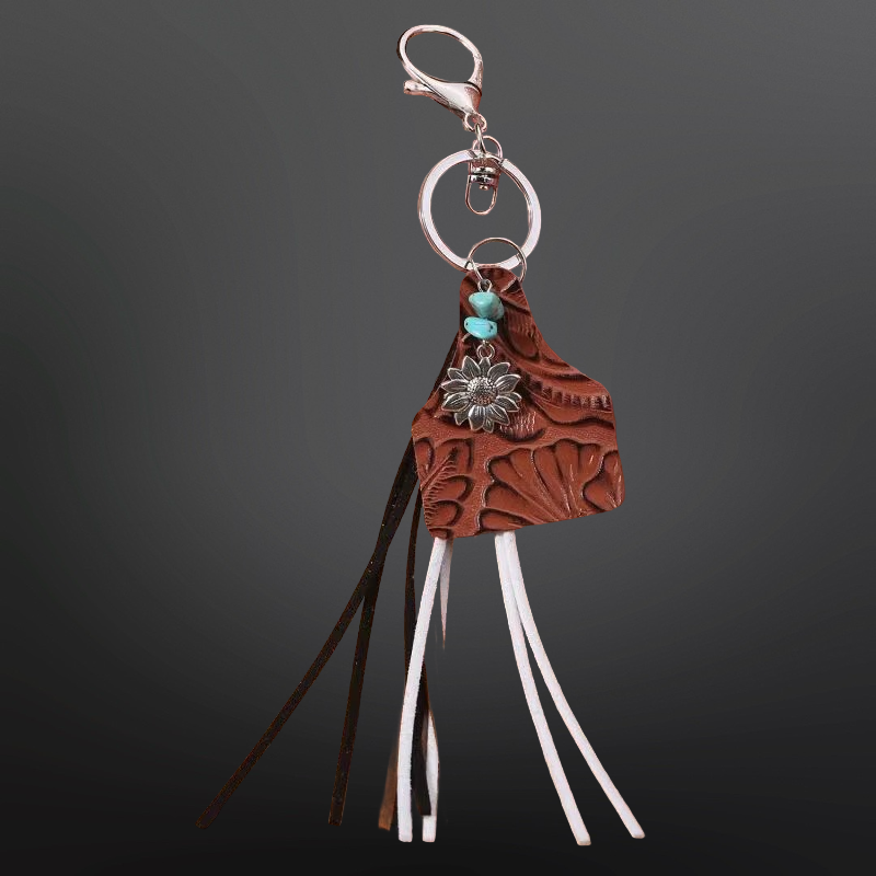 Cow Tag Tassel Vegan Leather Keychain